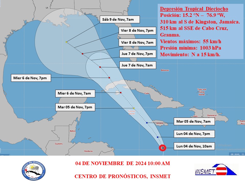 Aviso de ciclón tropical: Se forma la depresión tropical Dieciocho en el mar Caribe