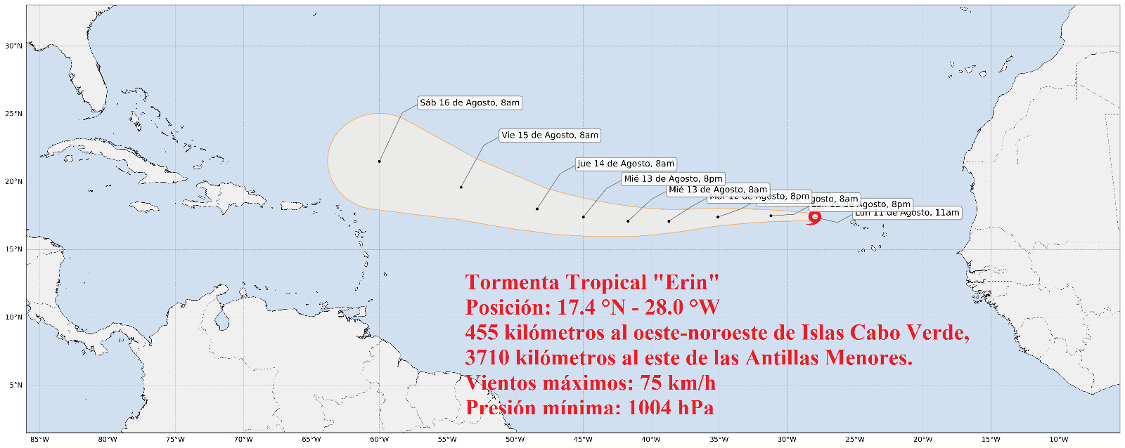 Se forma la tormenta tropical Erin