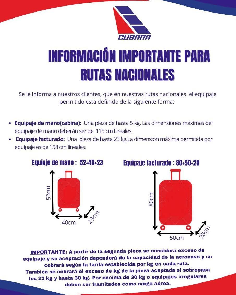 Cubana de Aviación actualiza normas de equipaje para vuelos nacionales