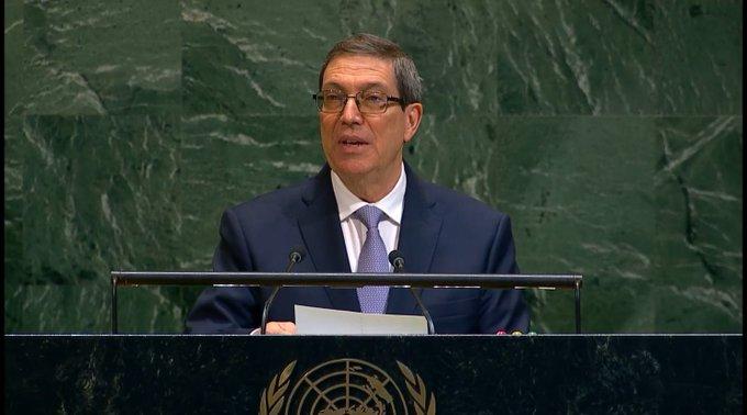  «La Asamblea está en capacidad de declarar al genocidio y al apartheid que comete Israel como lo que son, crímenes de lesa humanidad», subrayó el Ministro cubano. Foto: Cuenta en X de Bruno Rodríguez 