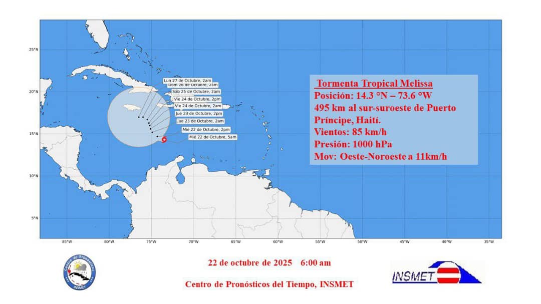 Tormenta tropical Melissa con poco cambio en el mar Caribe