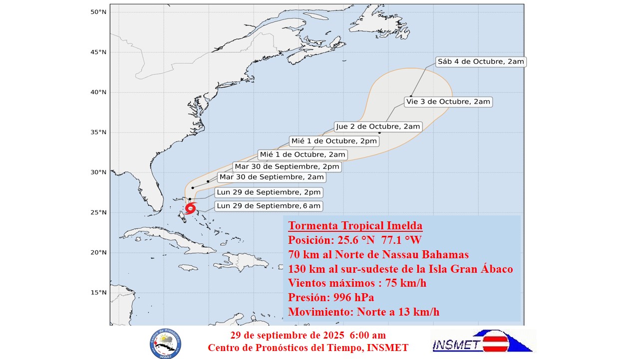 Imelda se fortalece sobre las Bahamas