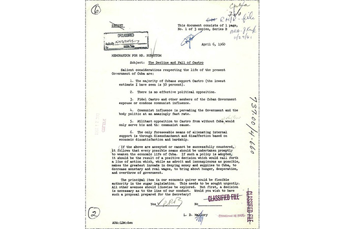 Memorando Mallory: base de política de asfixia de EE.UU. contra Cuba