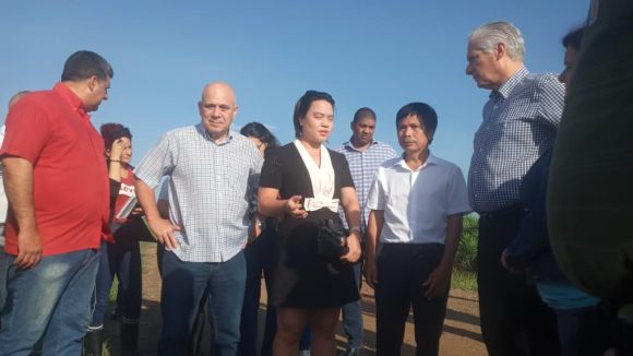 Díaz-Canel Bermúdez, recorre áreas en Los Palacios donde se ejecuta un proyecto conjunto con Vietnam para la producción de arroz.